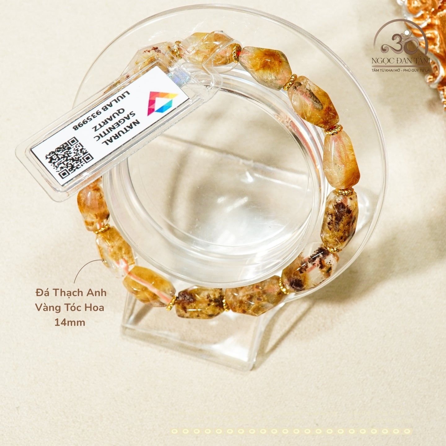  Vòng Tay Thạch Anh Vàng Tóc Hoa 14mm 