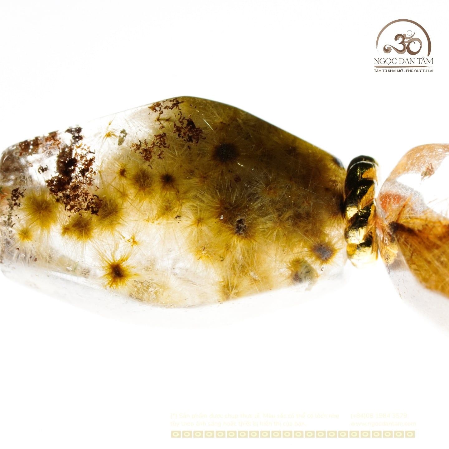  Vòng Tay Thạch Anh Vàng Tóc Hoa 14mm 