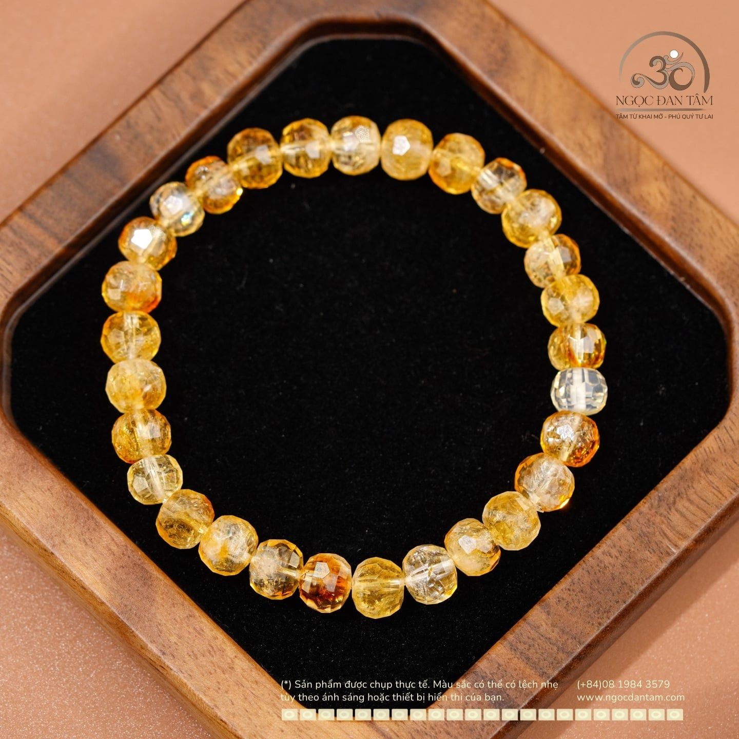  Vòng Tay Đá Thạch Anh Vàng Thuôn 6x8mm 2A 