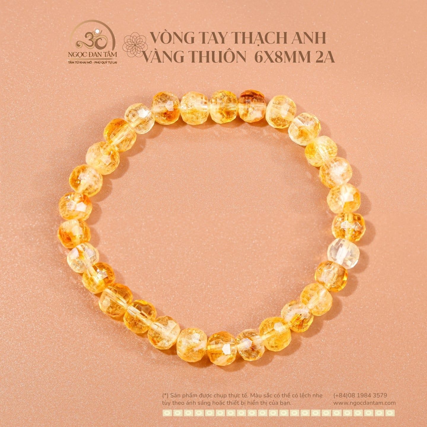  Vòng Tay Đá Thạch Anh Vàng Thuôn 6x8mm 2A 