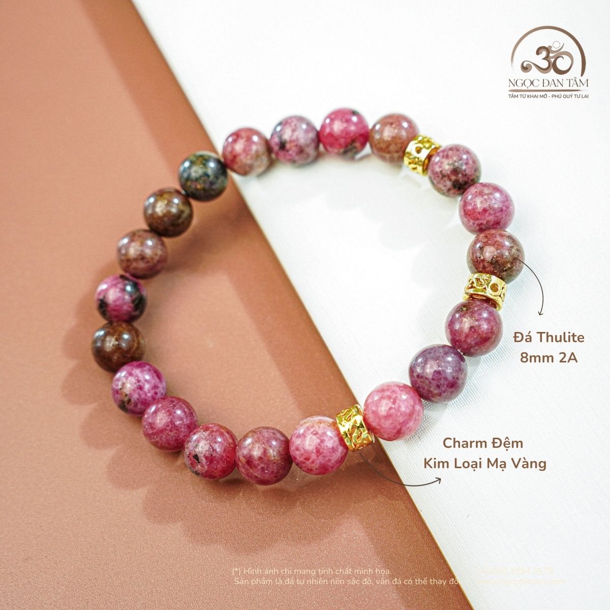  Vòng Tay Thulite 8mm 2A Phối Charm Đồng Tiền 