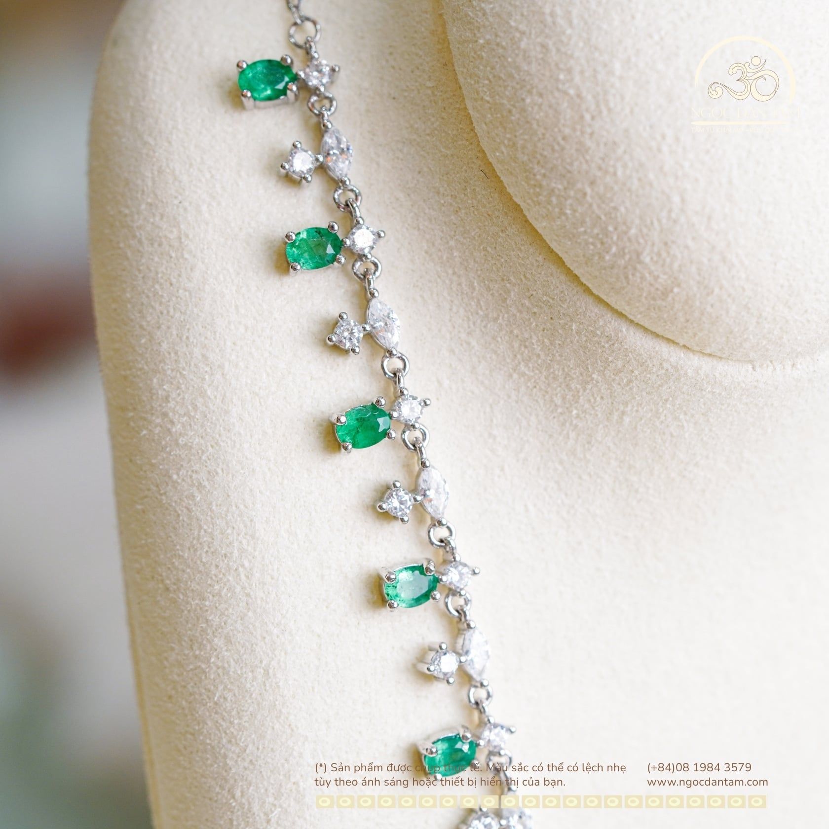  Dây Chuyền Bạc 925 Đính Đá Emerald 3*4mm 