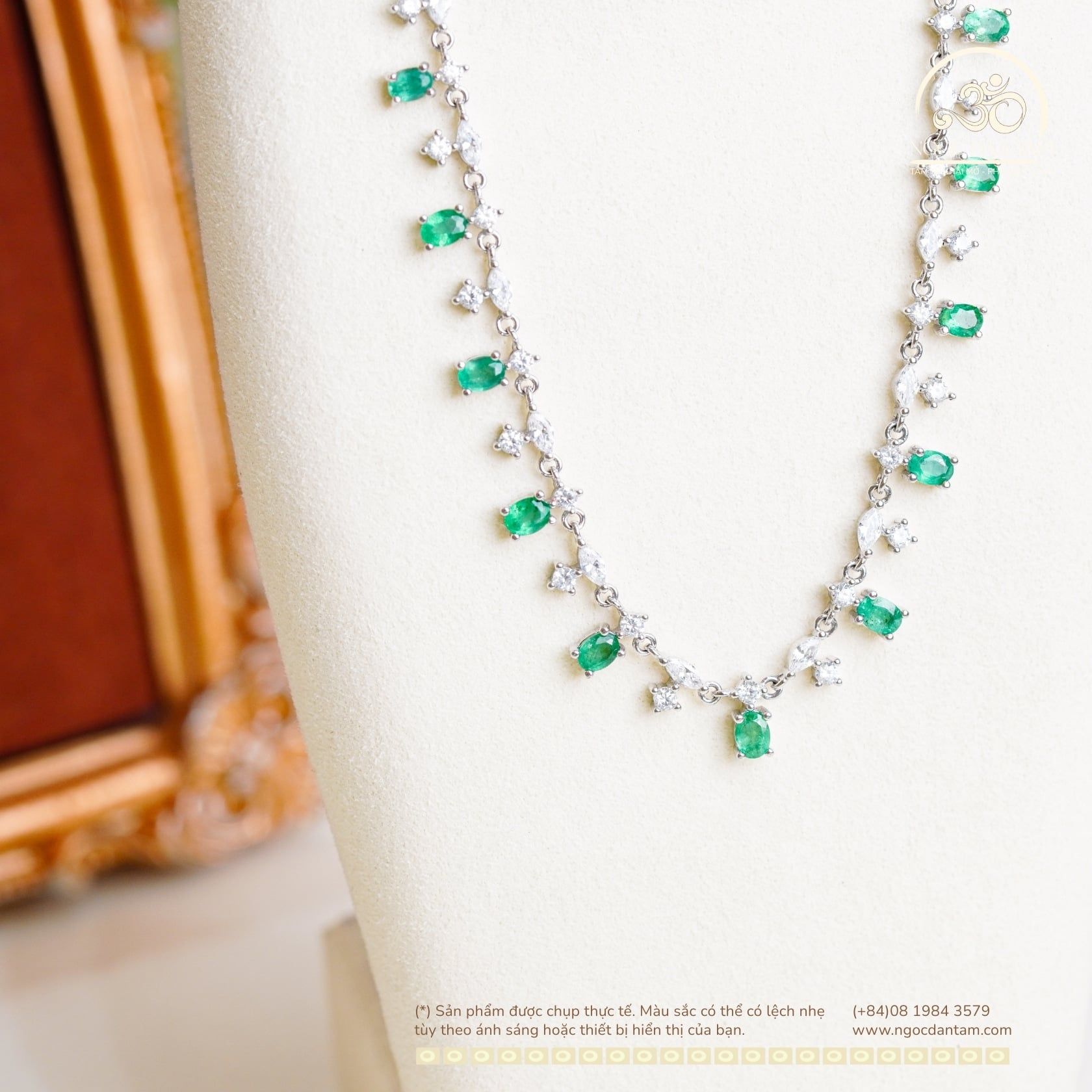  Dây Chuyền Bạc 925 Đính Đá Emerald 3*4mm 