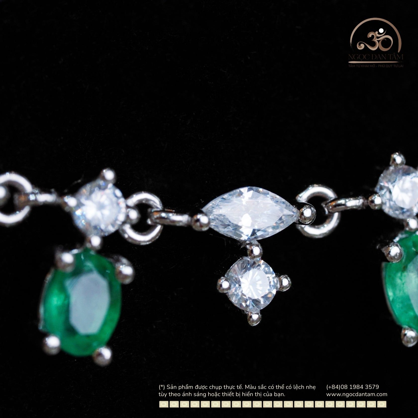  Dây Chuyền Bạc 925 Đính Đá Emerald 3*4mm 