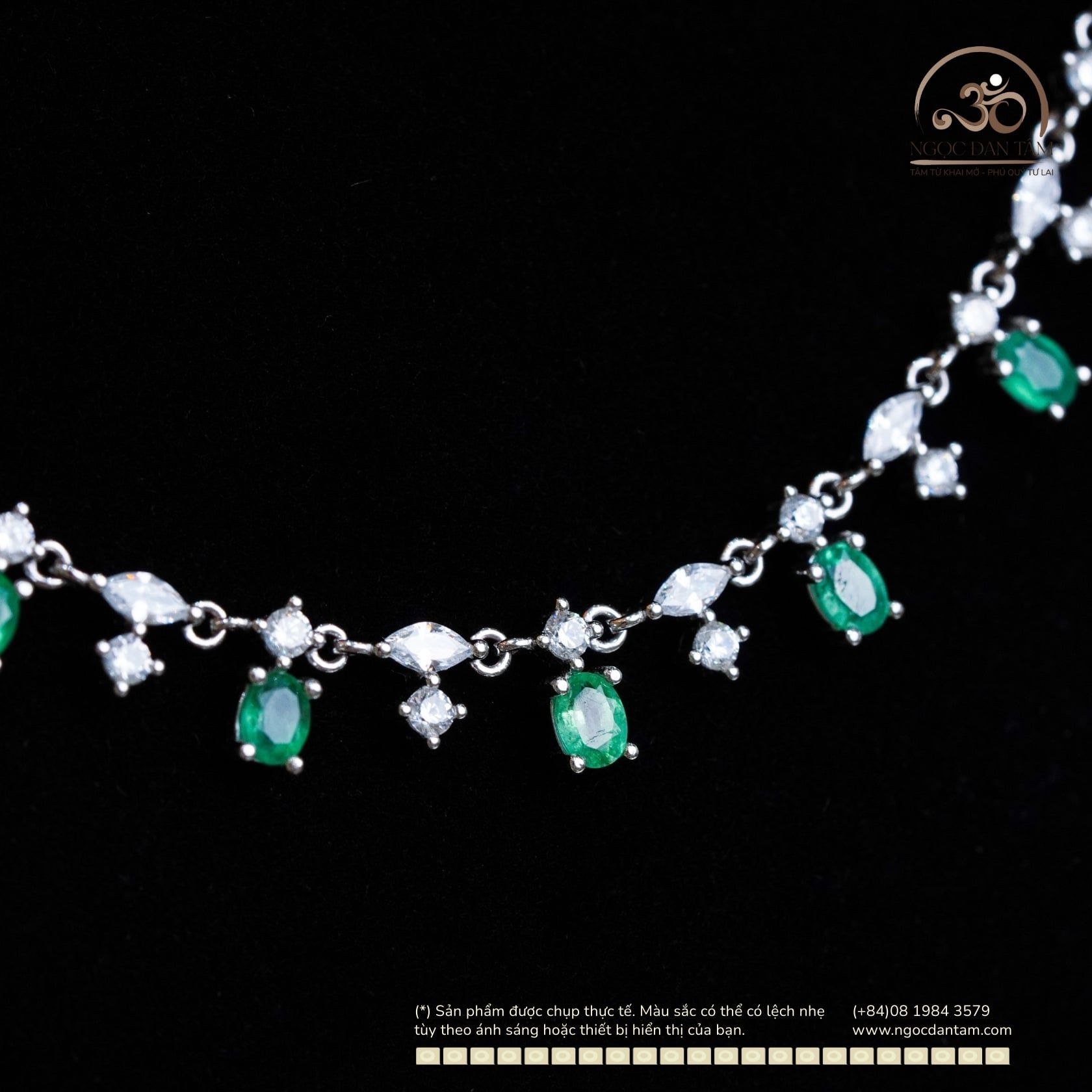  Dây Chuyền Bạc 925 Đính Đá Emerald 3*4mm 