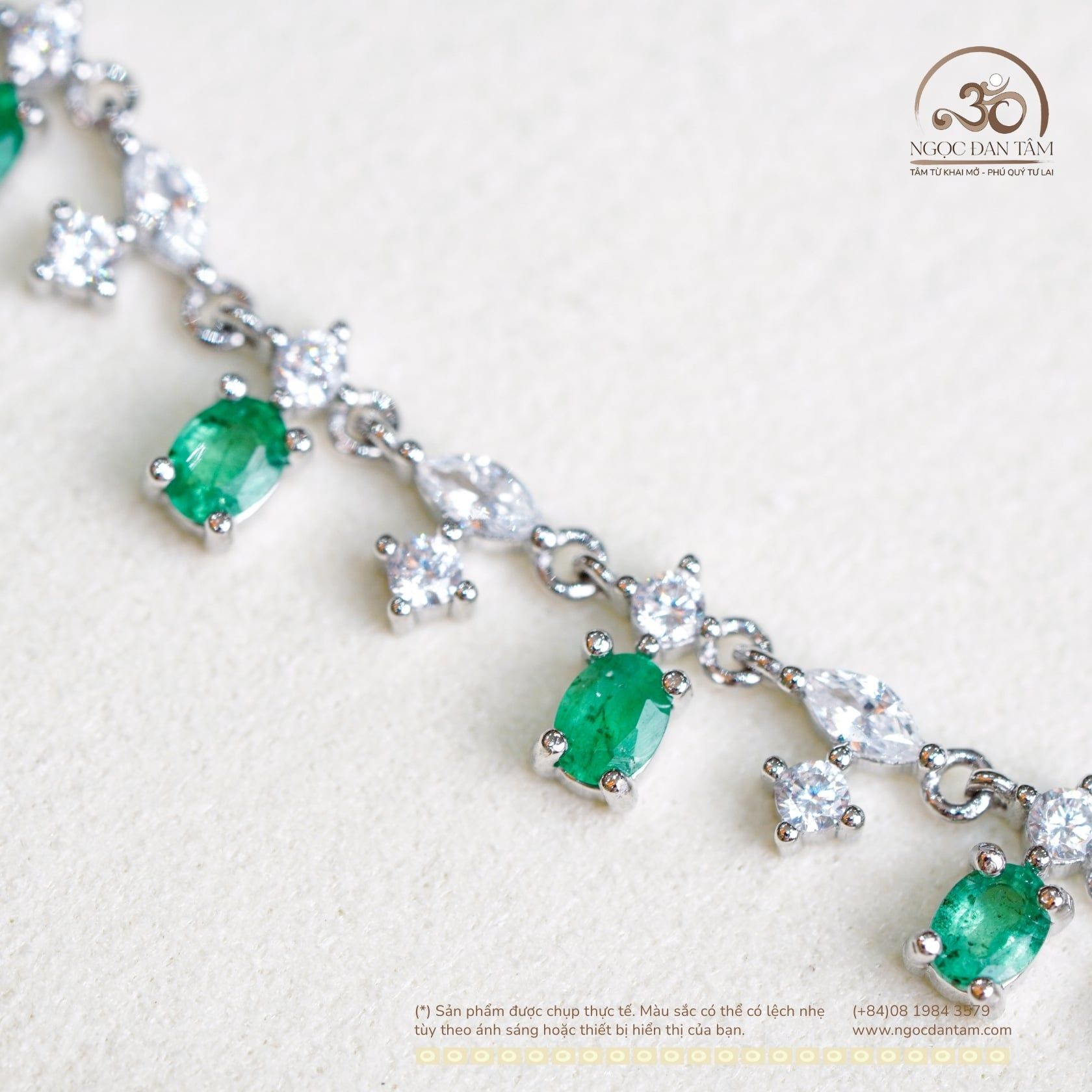  Dây Chuyền Bạc 925 Đính Đá Emerald 3*4mm 