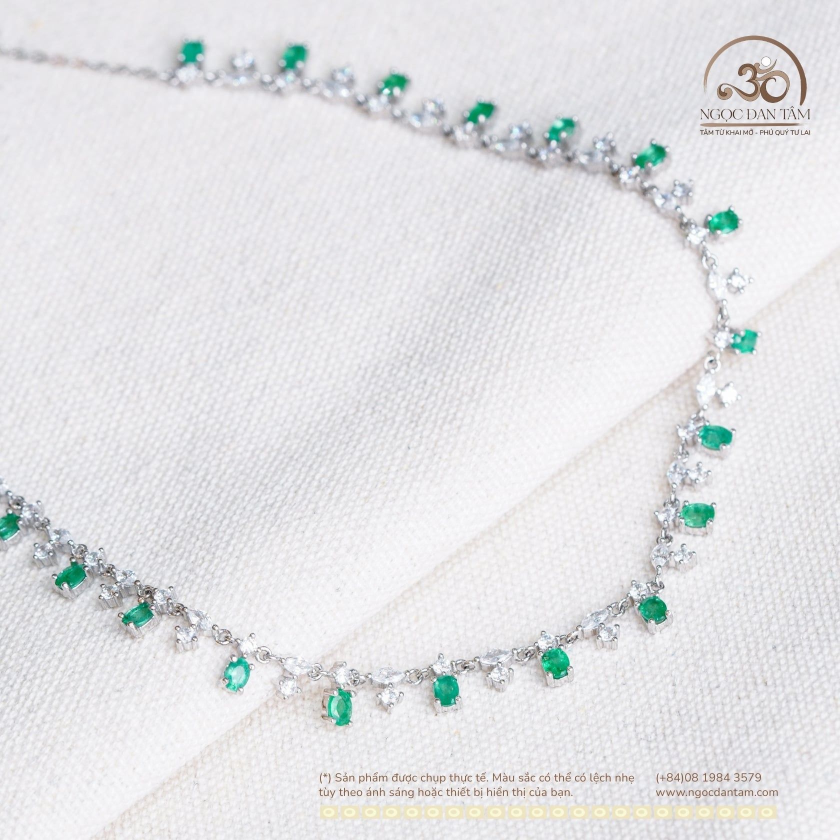  Dây Chuyền Bạc 925 Đính Đá Emerald 3*4mm 