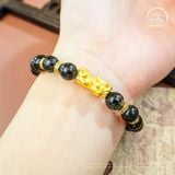  Vòng Tay Thạch Anh Tóc Đen 8A 8mm Phối Charm Tỳ Hưu 