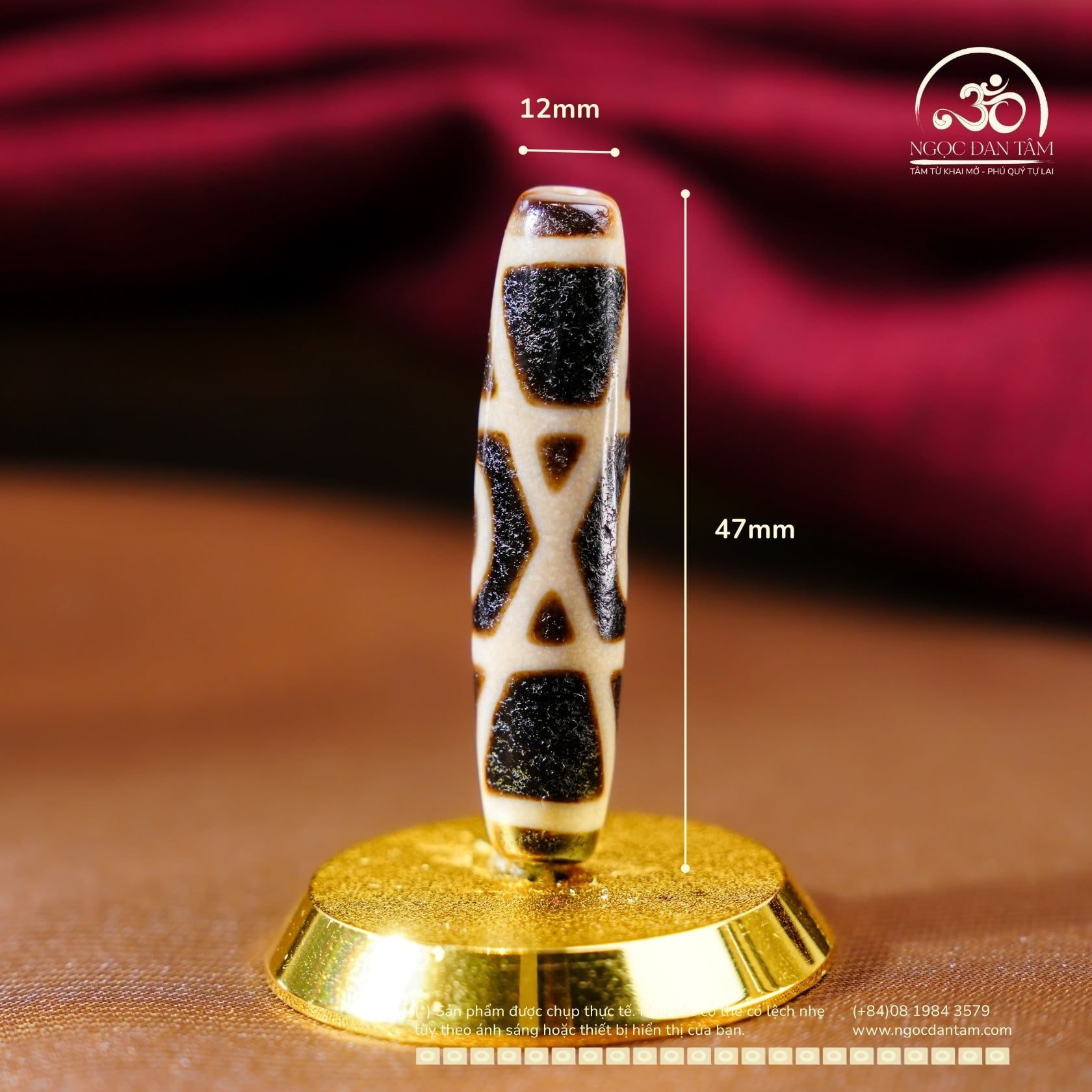 Đá Dzi 2 Mắt Giao Thoa 47x12mm (New Dzi - Shang Ken / Crossed 2 Eyed) 