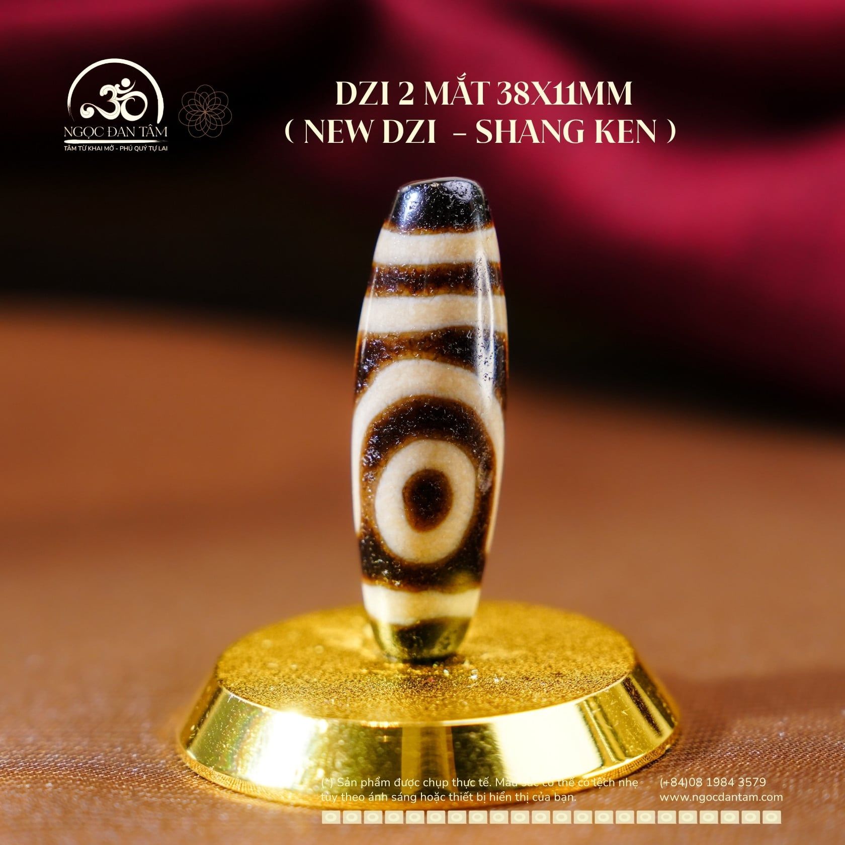  Dzi 2 Mắt 38x11mm (New Dzi - Shang Ken) 