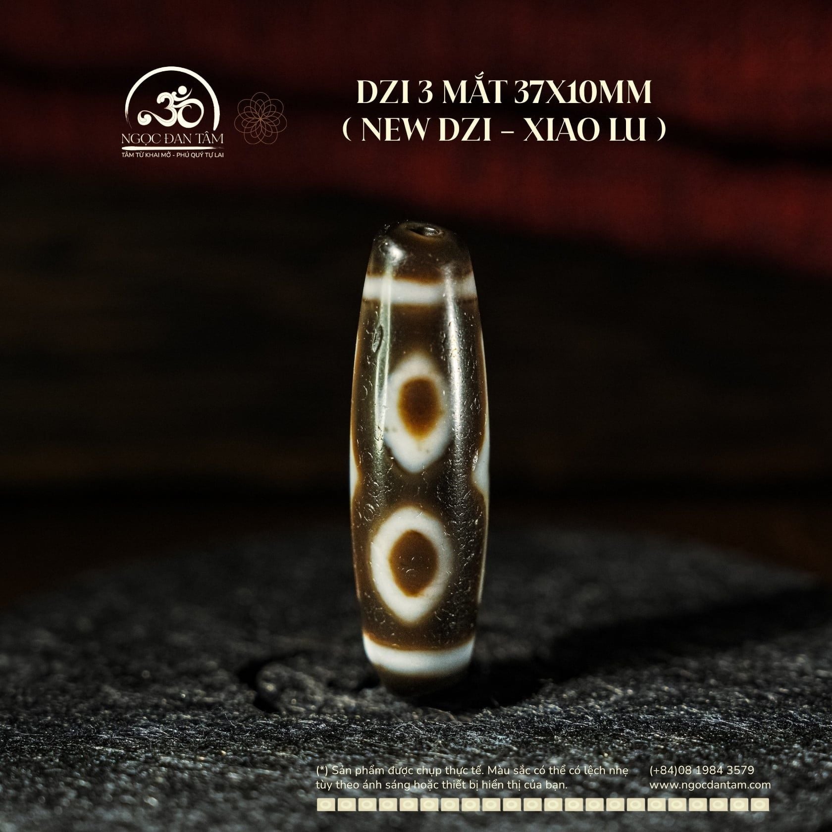  Dzi 3 Mắt 37x10mm ( New Dzi - Xiao Lu ) 