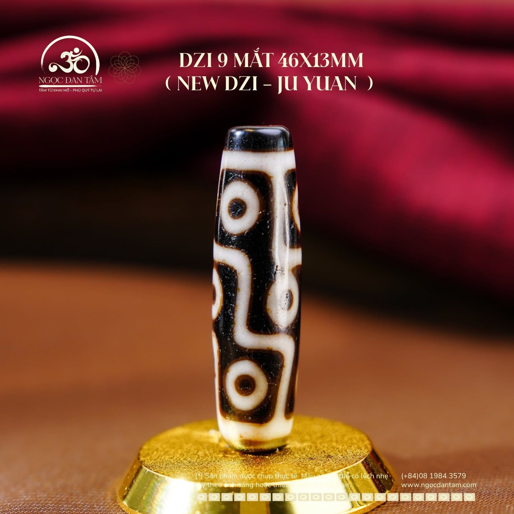  Đá Dzi 9 Mắt 46x13mm (New Dzi - Ju Yuan) 