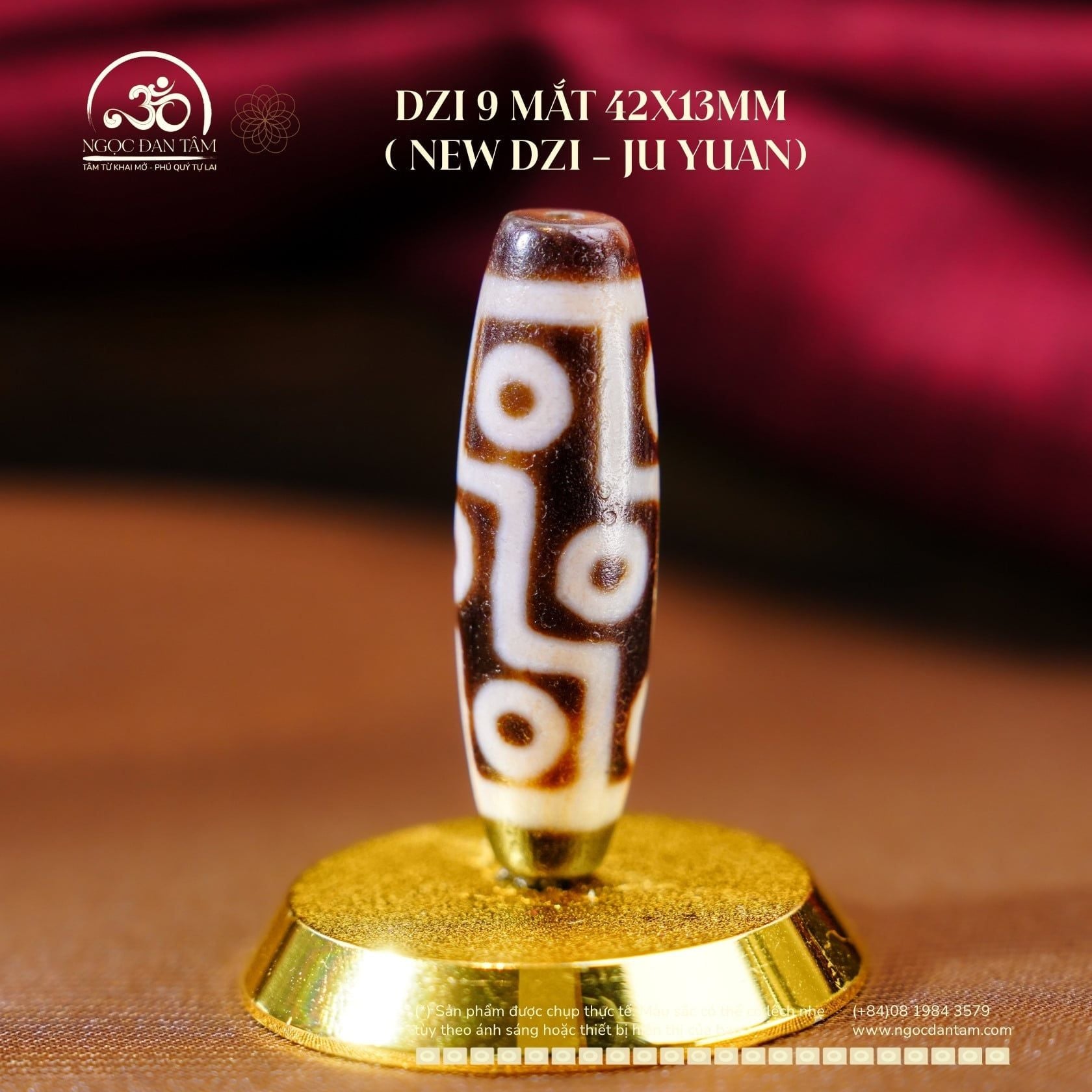  Đá Dzi 9 Mắt 42x13mm (New Dzi - Ju Yuan) 
