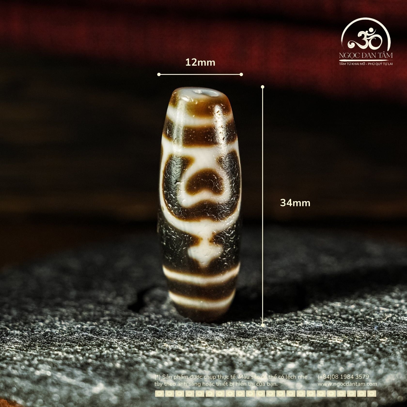  Dzi Bảo Bình Hoa Sen 34x12mm ( New Dzi - Xiao Lu ) 