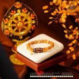  Vòng Tay Thạch Anh Tóc Vàng Đồng Trục Vip 9mm Phối Dzi Chữ Vạn 25x12mm 