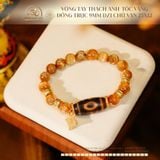  Vòng Tay Thạch Anh Tóc Vàng Đồng Trục Vip 9mm Phối Dzi Chữ Vạn 25x12mm 