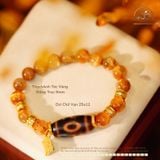  Vòng Tay Thạch Anh Tóc Vàng Đồng Trục Vip 9mm Phối Dzi Chữ Vạn 25x12mm 