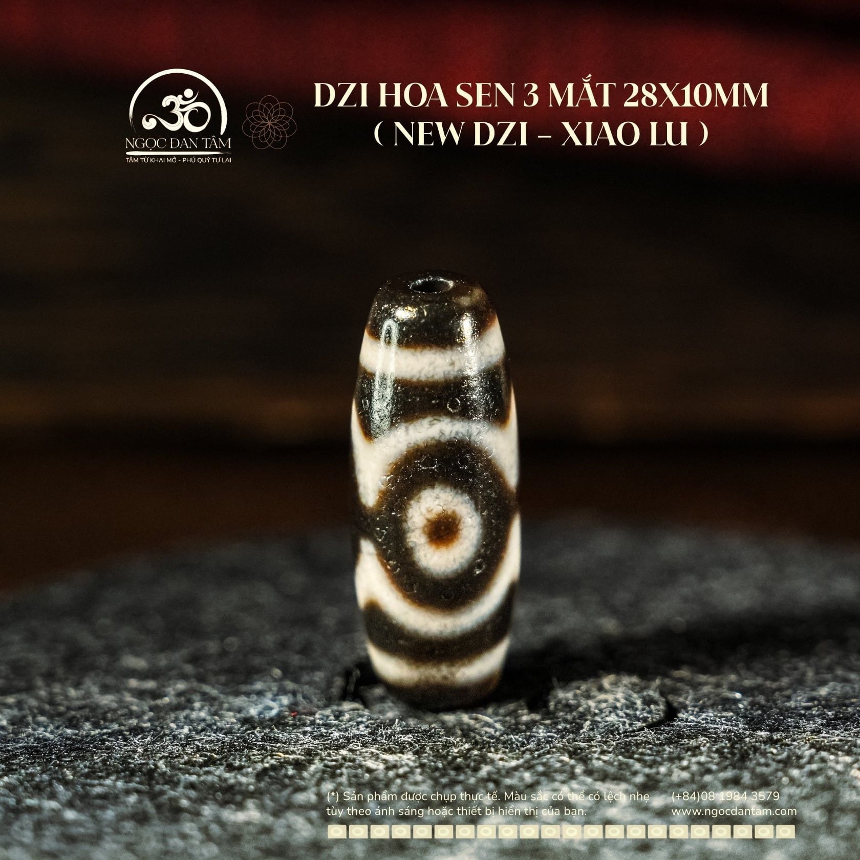  Dzi Hoa Sen 3 Mắt 28x10mm (New Dzi - Xiao Lu) 