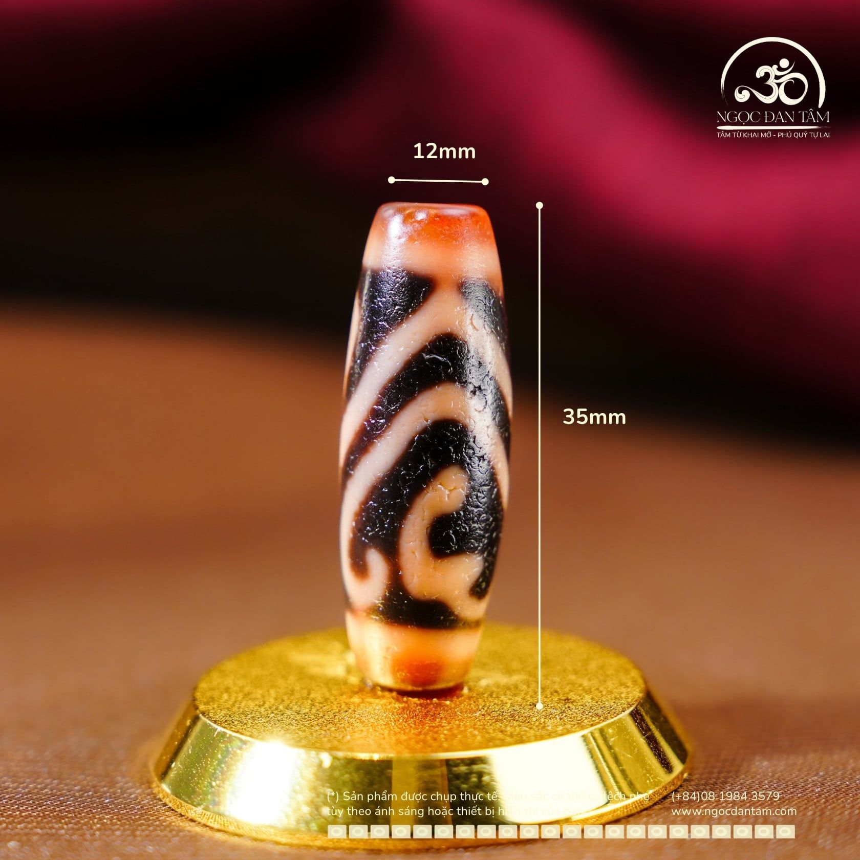  Dzi Lá Bồ Đề Đôi 35x12mm (New Dzi - Xiao Lu) 