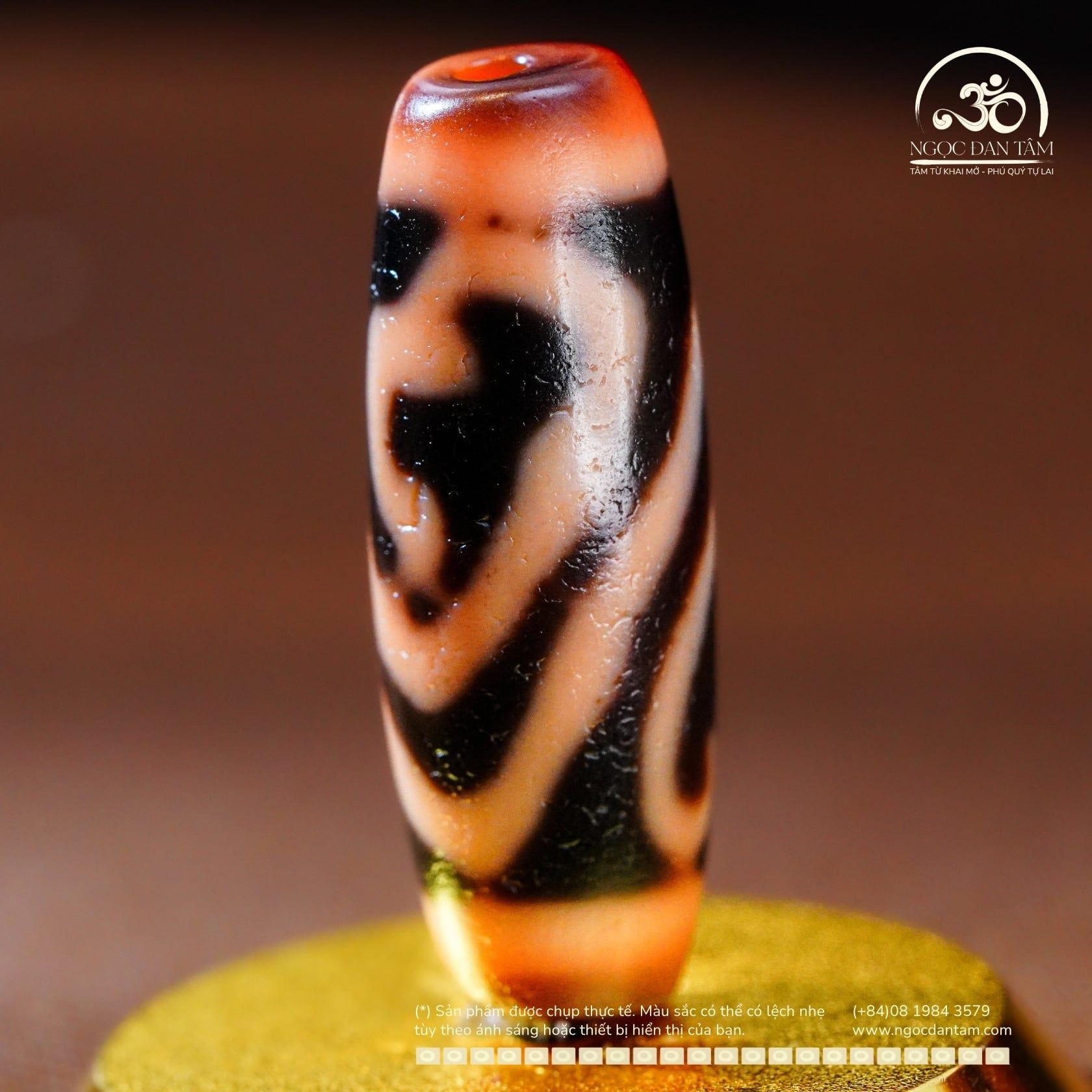  Dzi Lá Bồ Đề Đôi 35x12mm (New Dzi - Xiao Lu) 