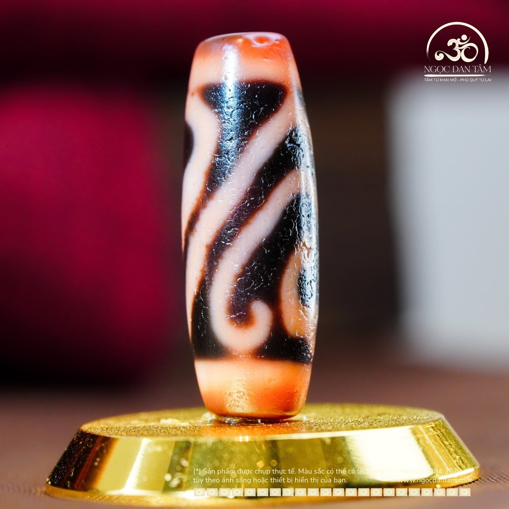  Dzi Lá Bồ Đề Đôi 35x12mm (New Dzi - Xiao Lu) 