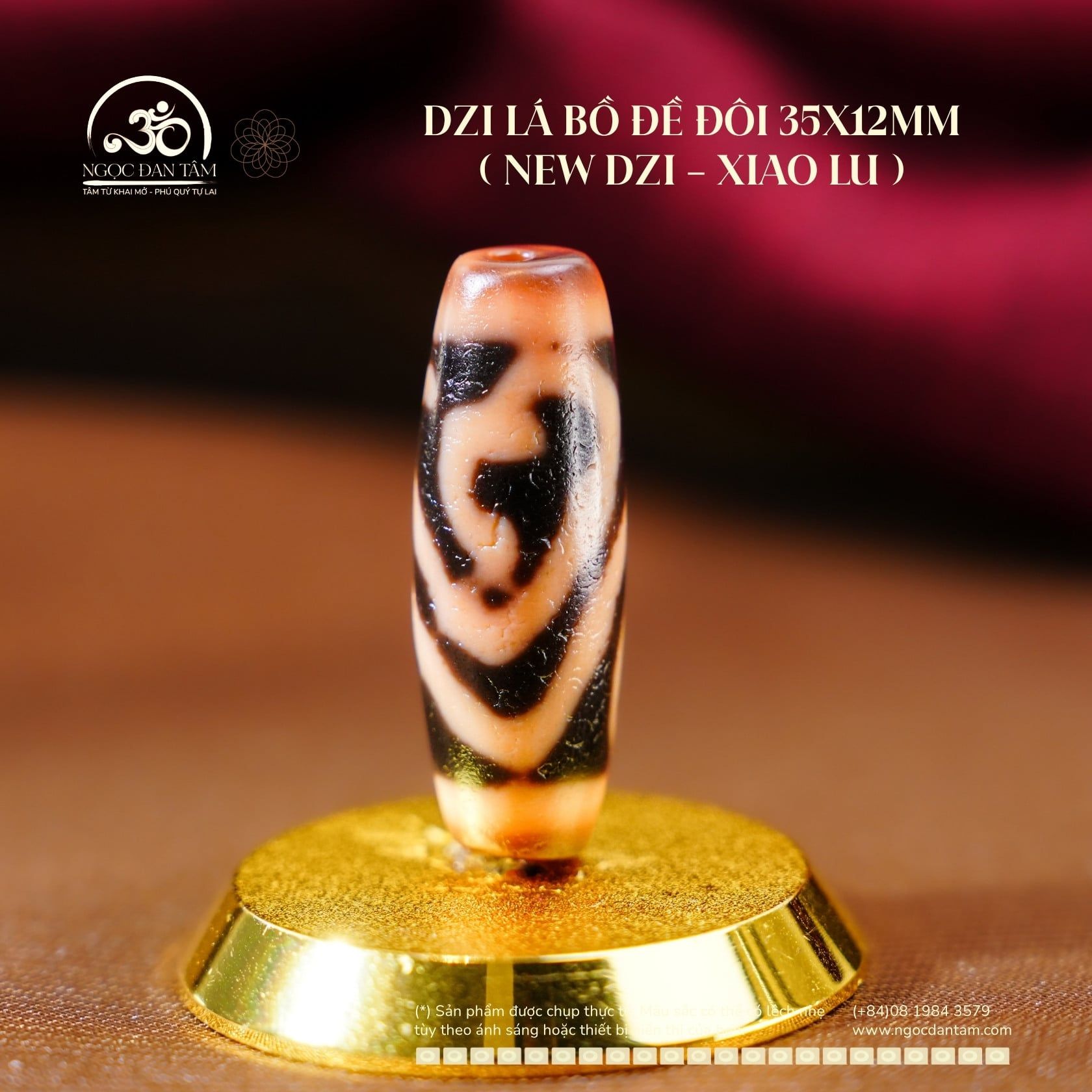  Dzi Lá Bồ Đề Đôi 35x12mm (New Dzi - Xiao Lu) 