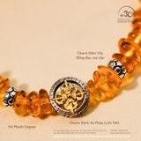  Vòng Tay Hổ Phách Cognac Phối Charm Bánh Xe Pháp Luân Nhỏ Và Charm Vảy Rồng 