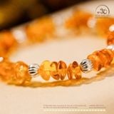  Vòng Tay Hổ Phách Cognac Phối Charm Bi Bạc Xoắn Lớn 