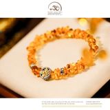  Vòng Tay Hổ Phách Cognac Phối Charm Bánh Xe Pháp Luân Nhỏ Và Charm Vảy Rồng 