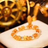  Vòng Tay Hổ Phách Cognac Phối Charm Bi Bạc Xoắn Lớn 