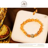  Vòng Tay Hổ Phách Cognac Phối Charm Bánh Xe Pháp Luân Nhỏ Và Charm Vảy Rồng 