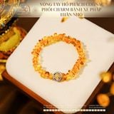  Vòng Tay Hổ Phách Cognac Phối Charm Bánh Xe Pháp Luân Nhỏ 