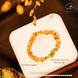  Vòng Tay Hổ Phách Cognac Phối Charm Đệm Hoa Cúc 