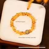  Vòng Tay Hổ Phách Cognac Phối Charm Bánh Xe Pháp Luân Nhỏ 