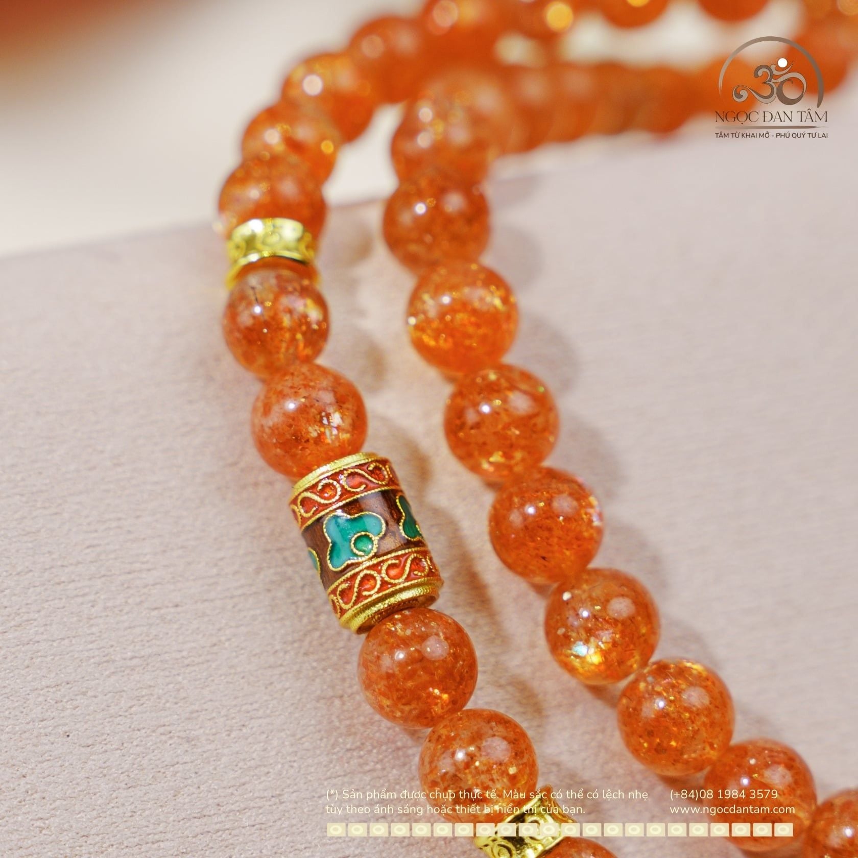  Chuỗi Vòng Tay Hồng Nhật Vận 6.5mm 8A Phối Charm 