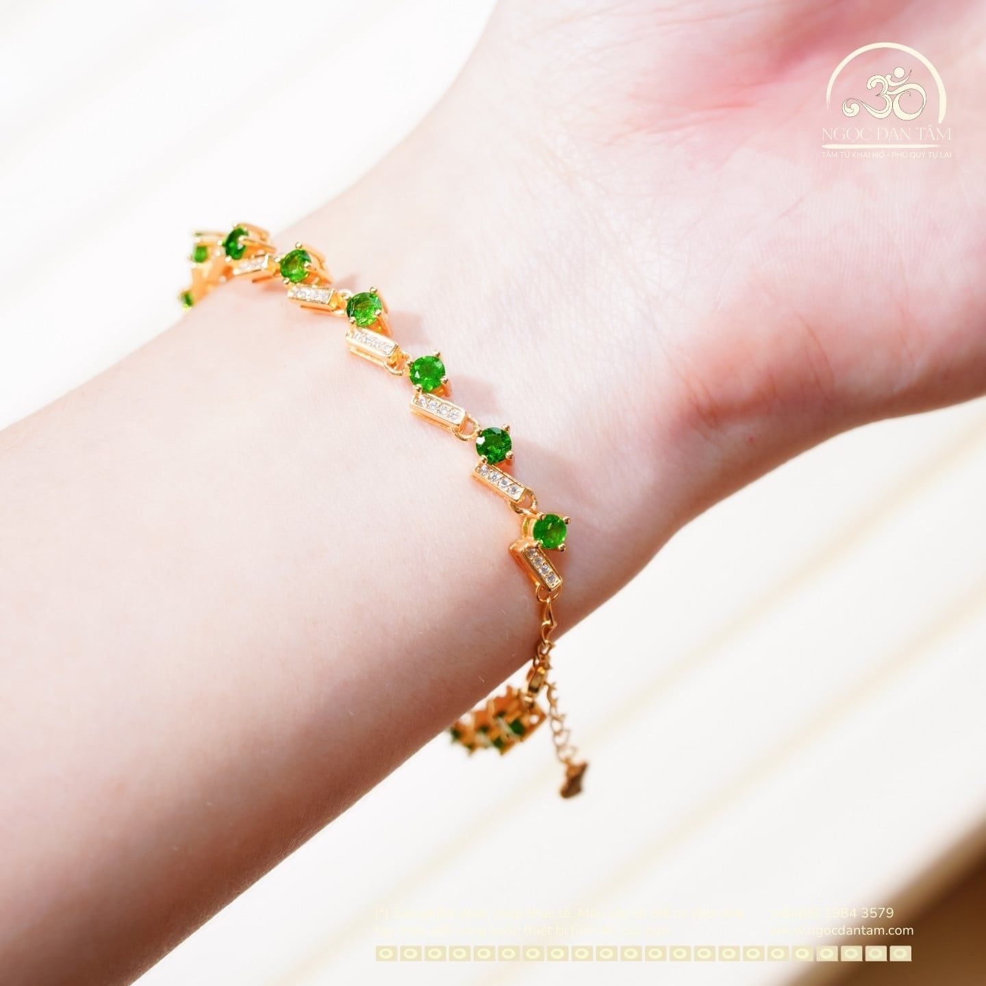  Lắc Tay Bạc 925 Mạ Vàng Đính Đá Diopside 3x5mm 