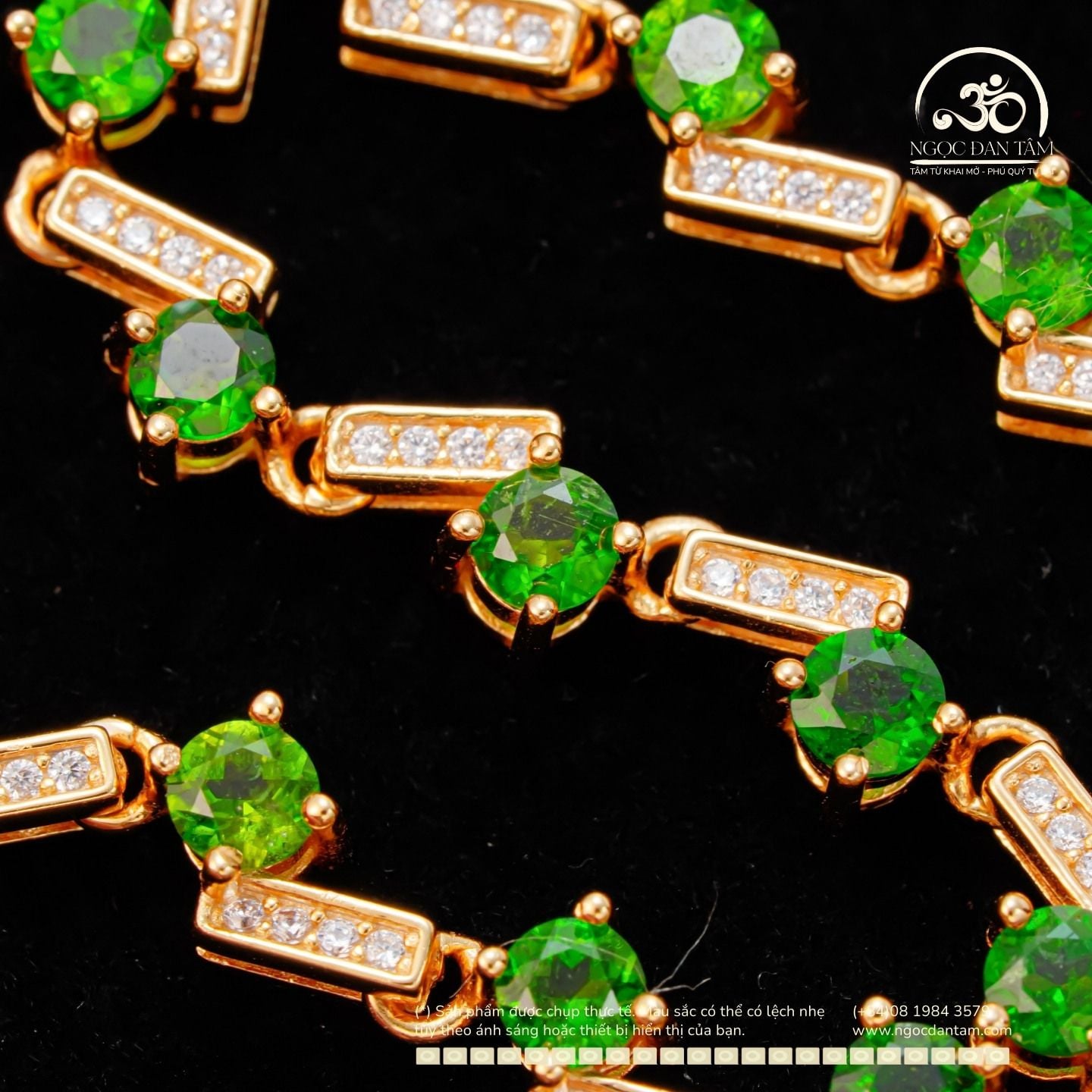  Lắc Tay Bạc 925 Mạ Vàng Đính Đá Diopside 3x5mm 