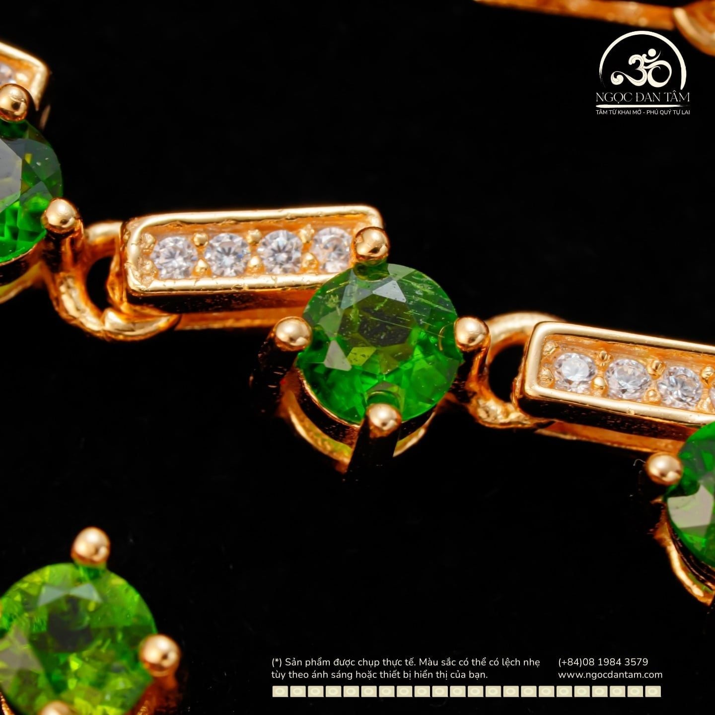  Lắc Tay Bạc 925 Mạ Vàng Đính Đá Diopside 3x5mm 