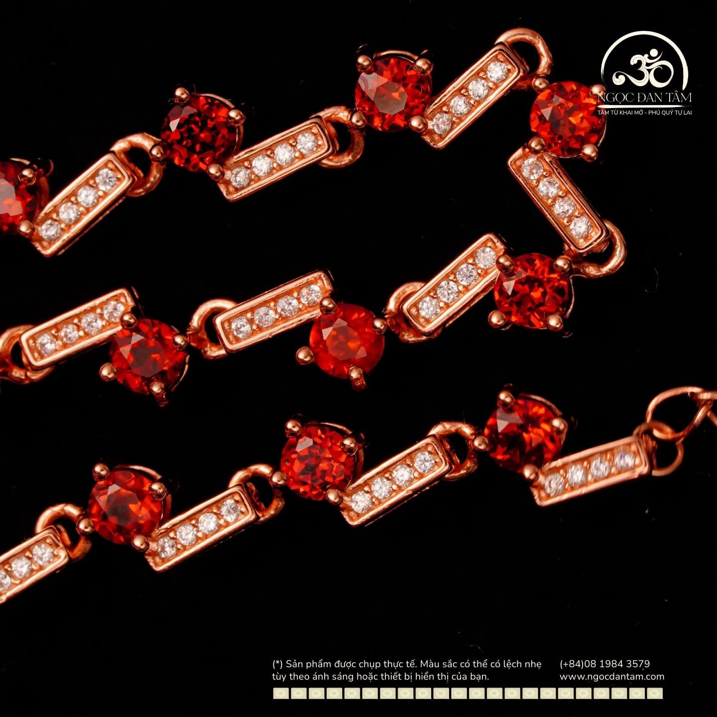  Lắc Tay Bạc 925 Mạ Vàng Đính Đá Garnet 3mm 