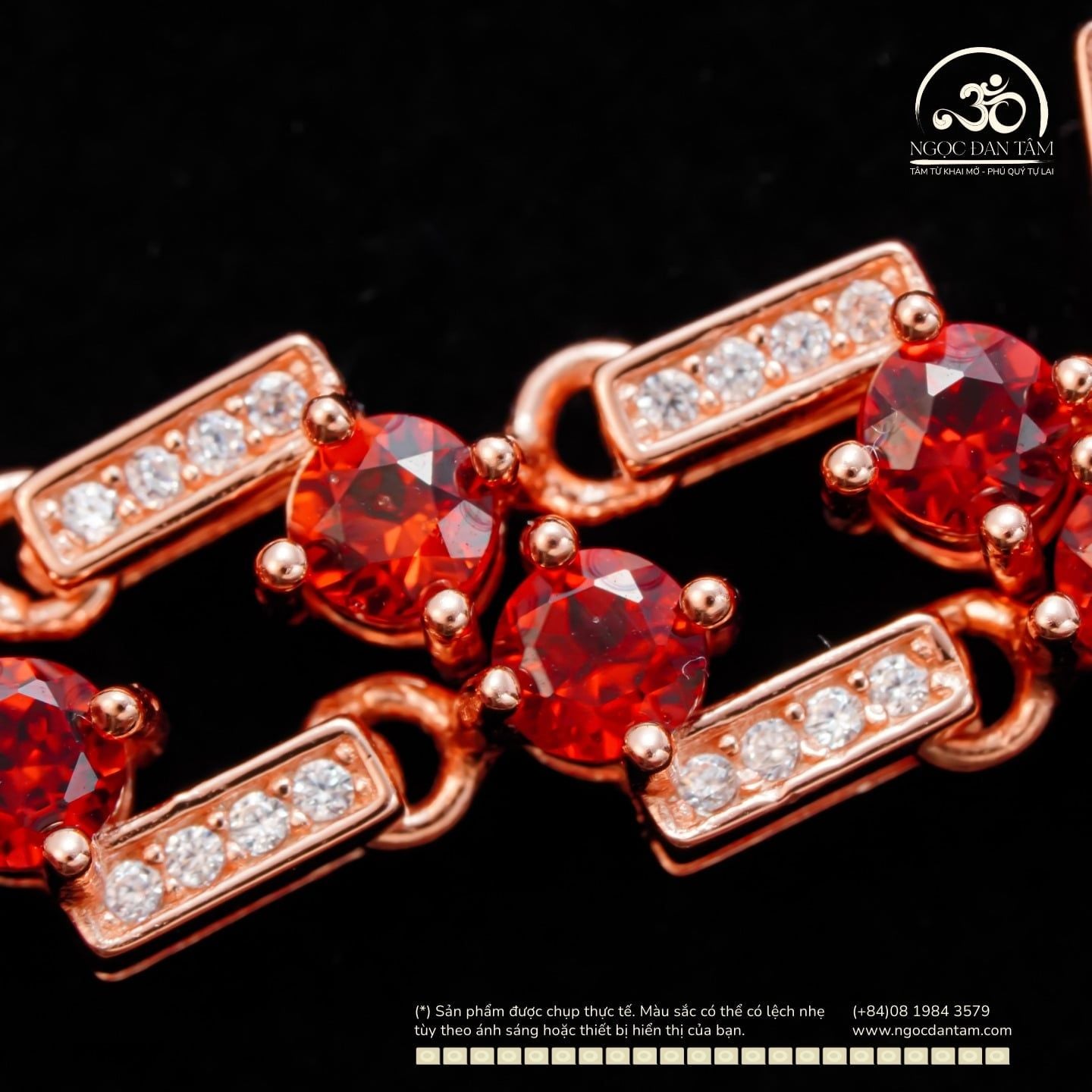  Lắc Tay Bạc 925 Mạ Vàng Đính Đá Garnet 3mm 
