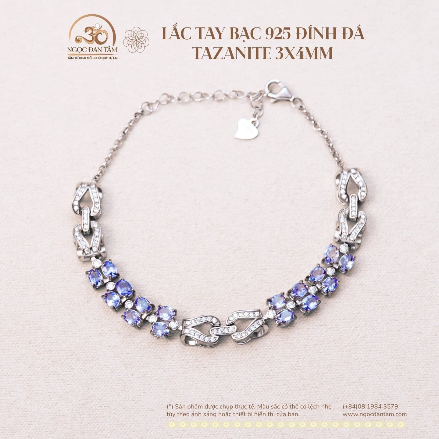  Lắc Tay Bạc 925 Đính Đá Tanzanite 3x4mm 