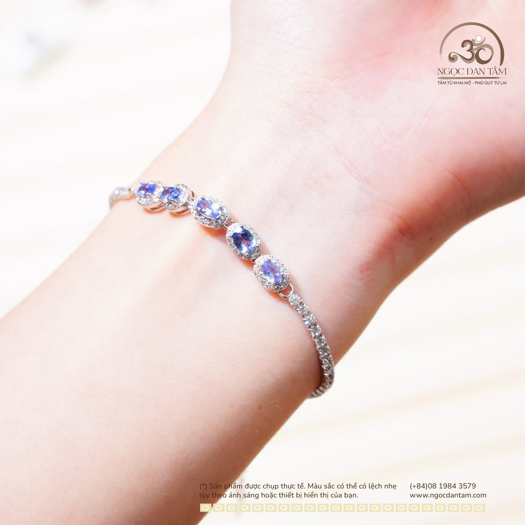  Lắc Tay Bạc 925 Đính Đá Tanzanite 5x3mm 