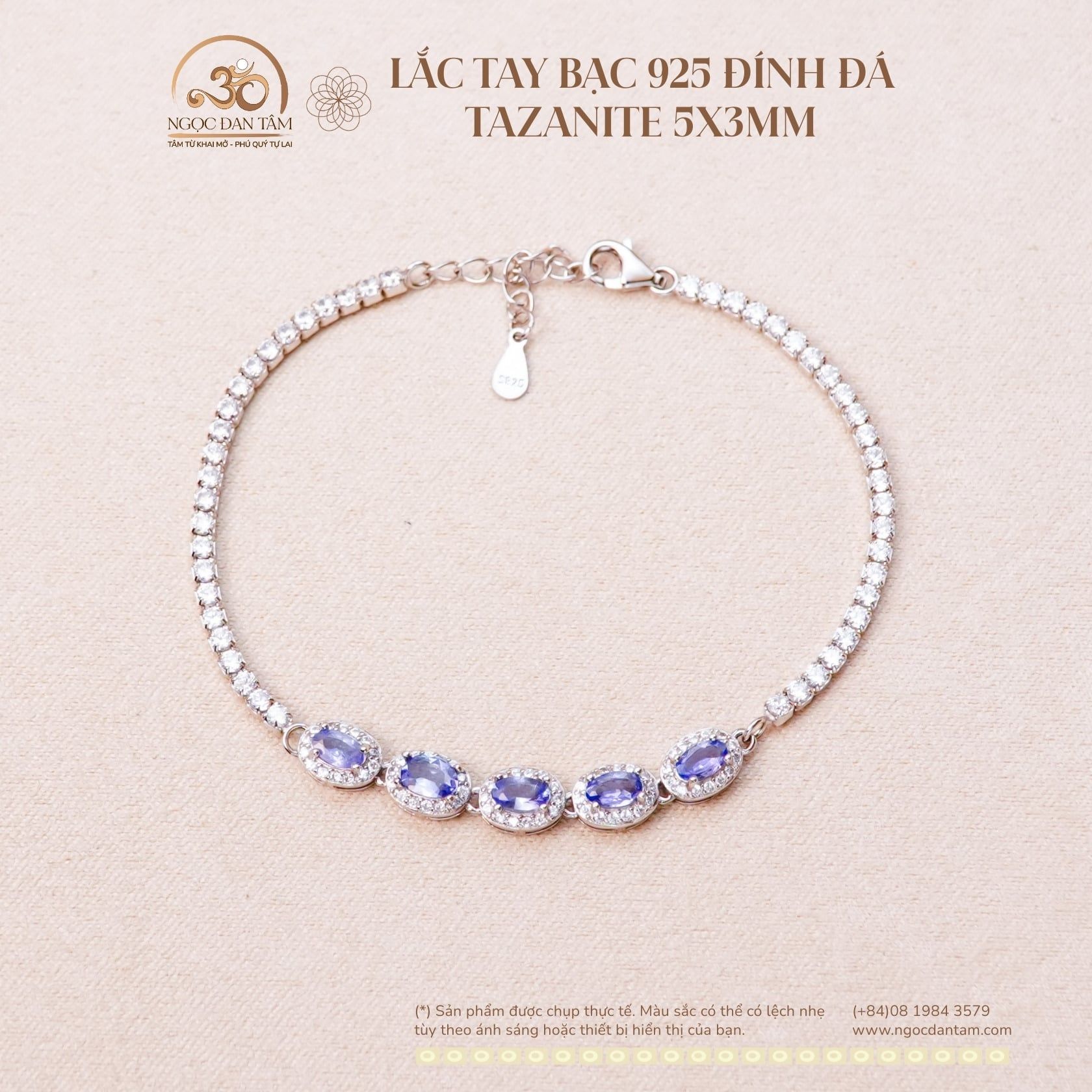  Lắc Tay Bạc 925 Đính Đá Tanzanite 5x3mm 