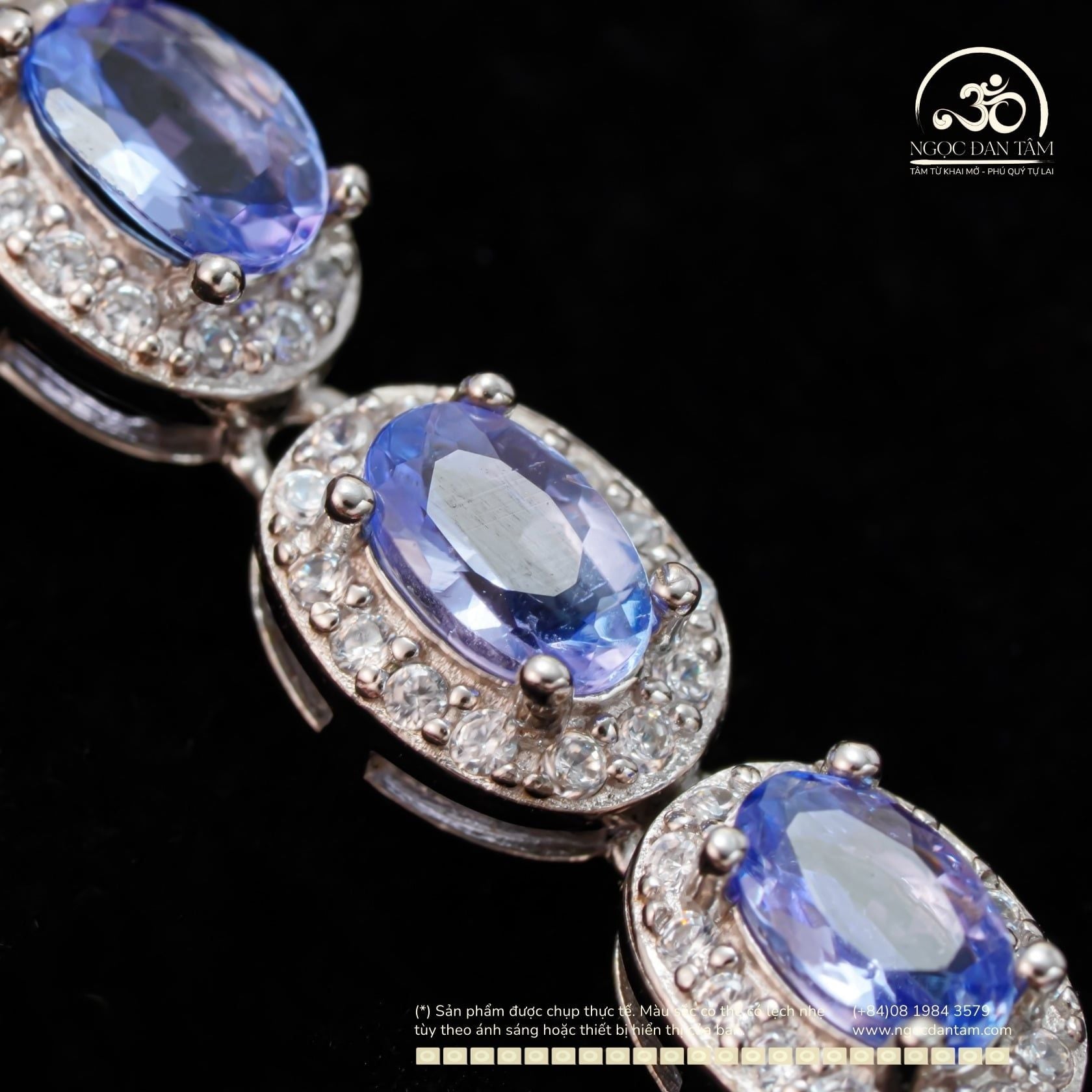  Lắc Tay Bạc 925 Đính Đá Tanzanite 5x3mm 