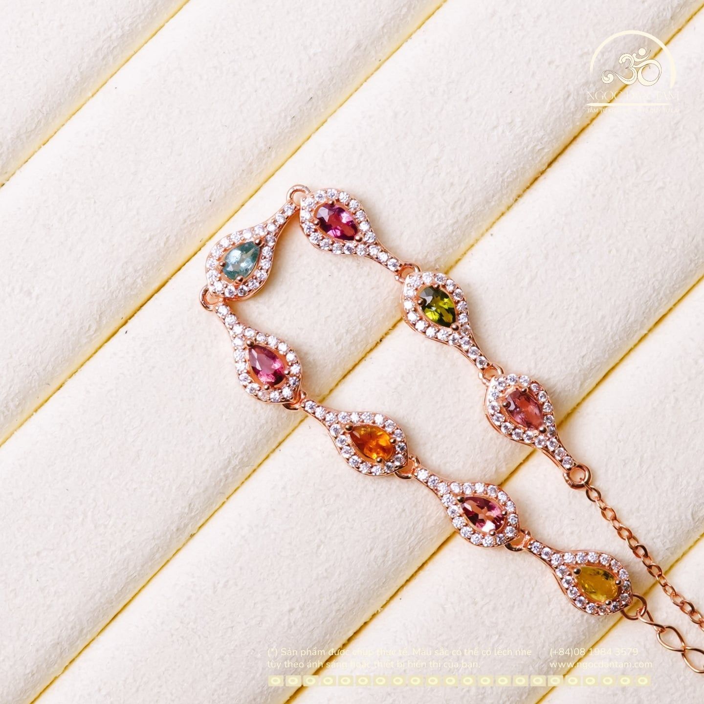  Lắc Tay Bạc 925 Mạ Vàng Đính Đá Tourmaline 5 x 3 mm 