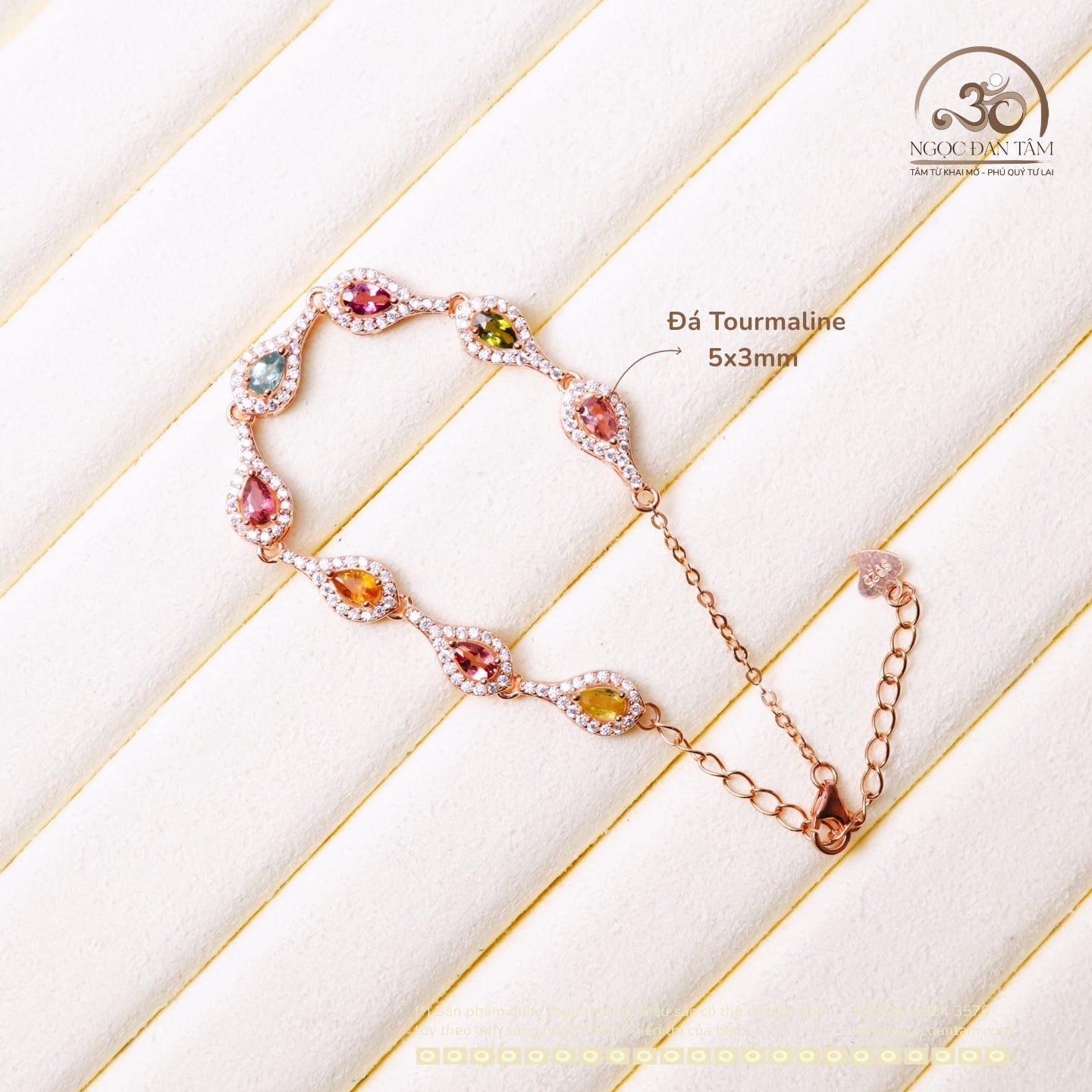  Lắc Tay Bạc 925 Mạ Vàng Đính Đá Tourmaline 5 x 3 mm 