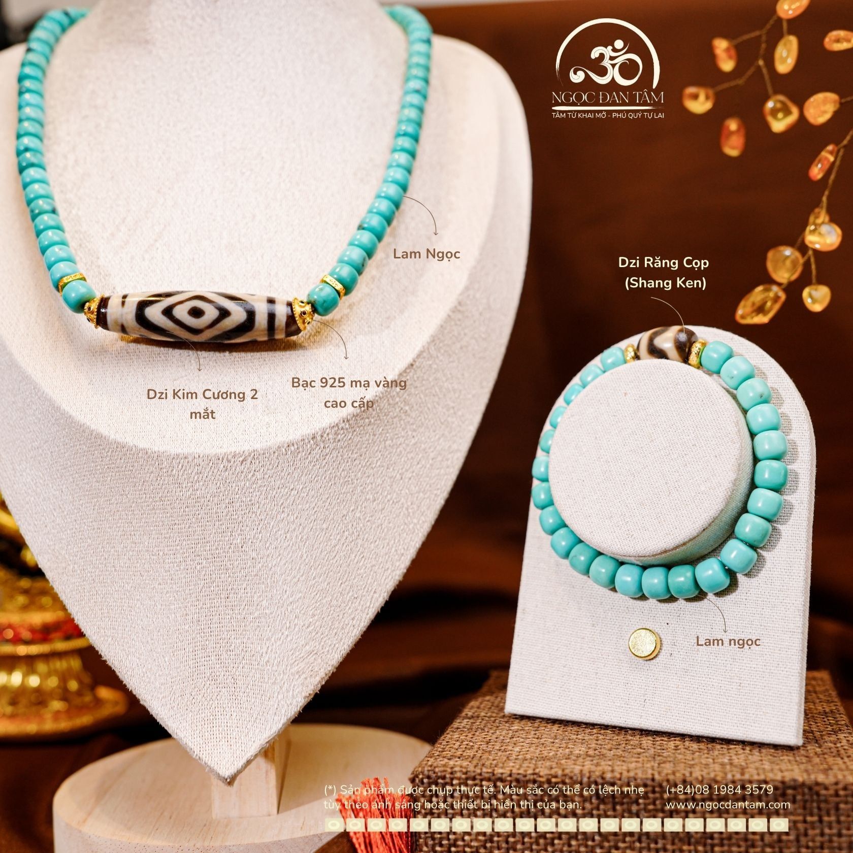  Bộ Trang Sức Lam Ngọc Phối Đá Dzi Cao Cấp 2 