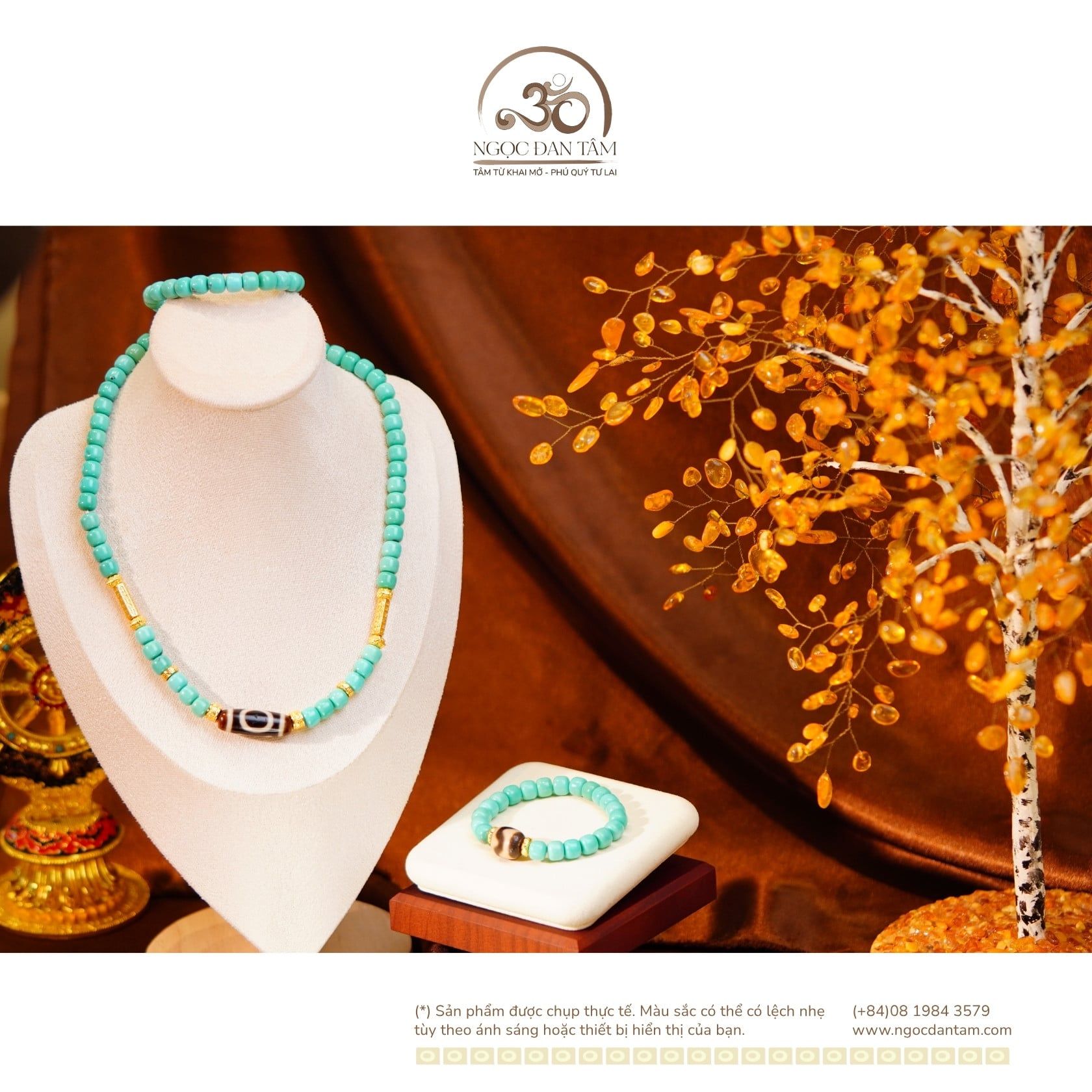  Bộ Trang Sức Lam Ngọc Phối Đá Dzi Cao Cấp 