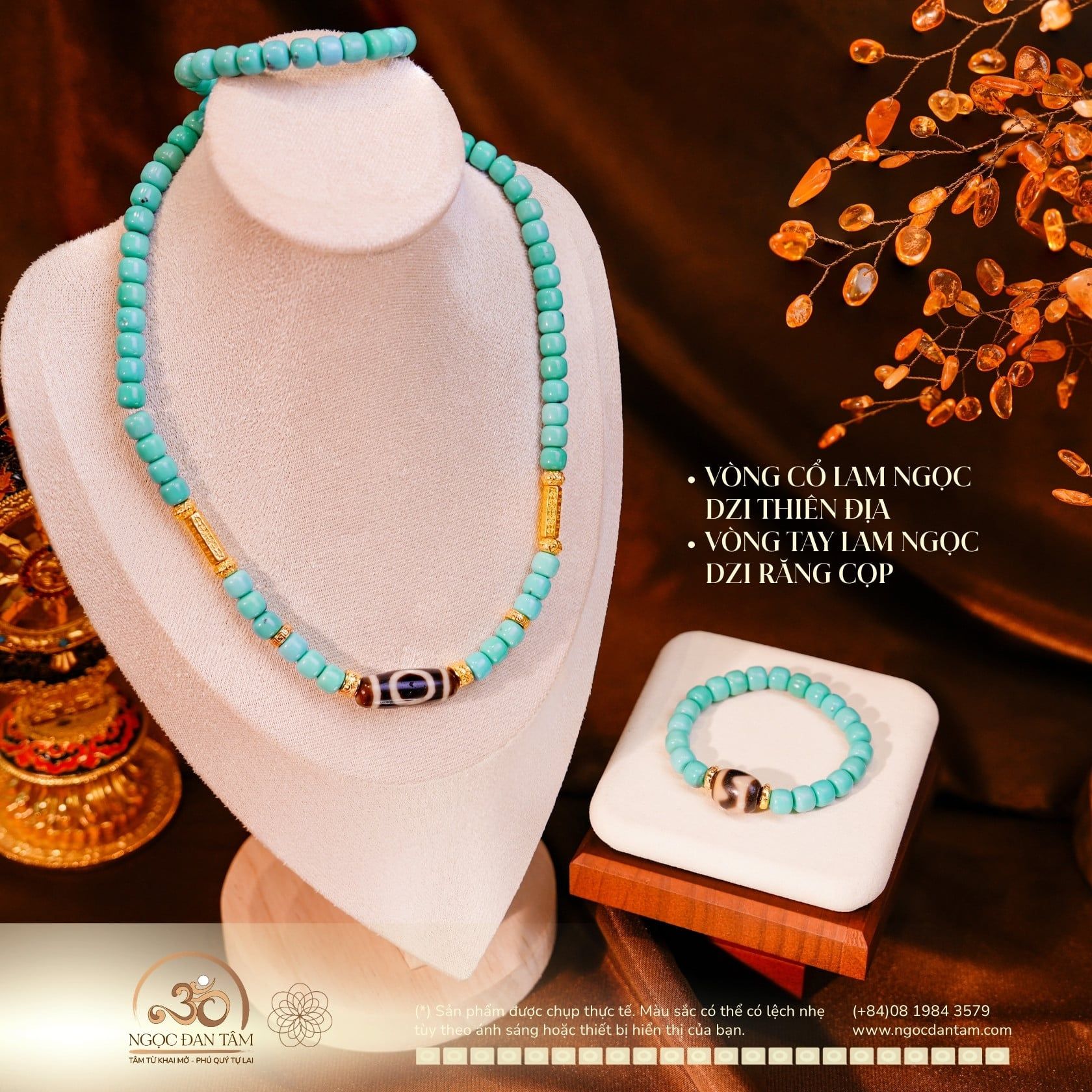  Bộ Trang Sức Lam Ngọc Phối Đá Dzi Cao Cấp 