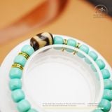  Vòng Tay Dzi Răng Cọp Phối Lam Ngọc 7mm 